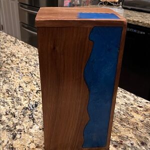 Wooden Urn with Blue Inlay